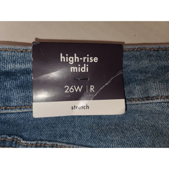 Ava & Viv Stretch High Rise Midi Distressed Raw Hem Jean Shorts Size 26. - Picture 3 of 8